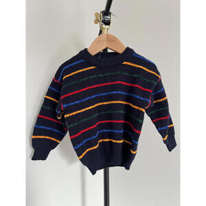 Vintage Plaid Moose Primary Striped Sweater